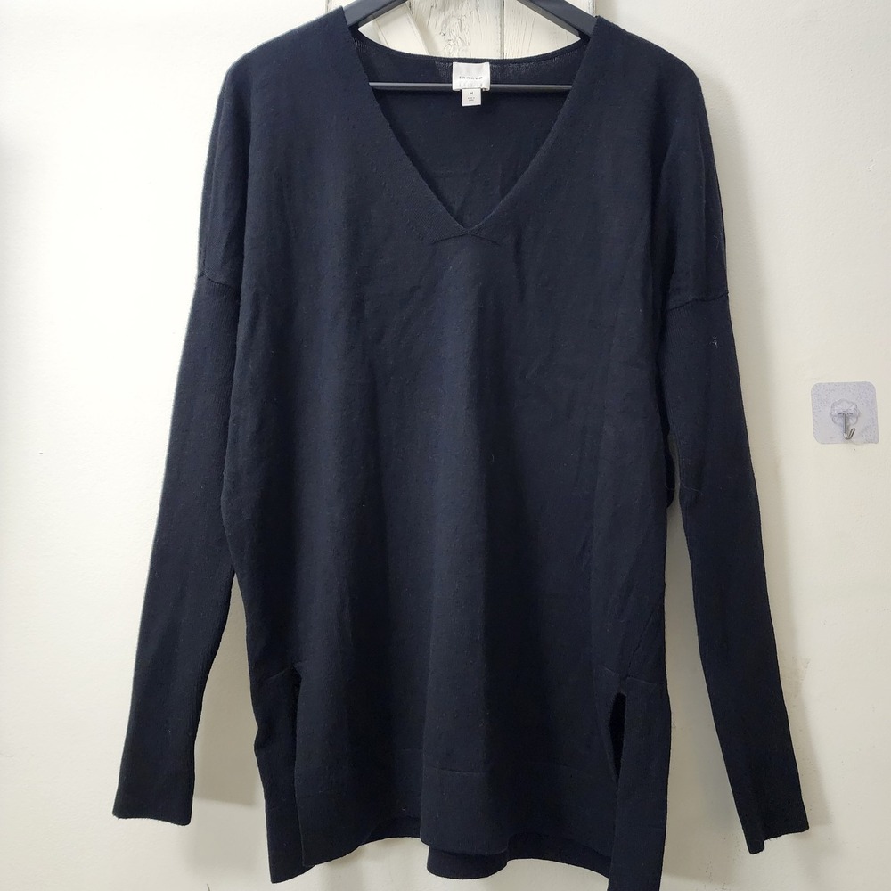 Maeve By Anthropologie V-Neck Pullover Sweater Black Side Slits  Size M - Picture 4 of 12